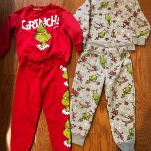 Grinch Kids Matching Set - Red & Heather Gray Holiday Loungewear